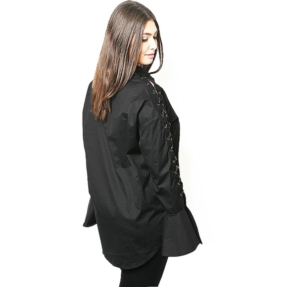 Gothic Steampunk Lace Up Sleeve Blouse Shirt Top - Picture 3 of 8